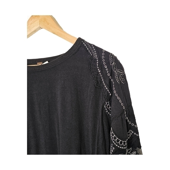 Free People Bewitched Boho Black puff sleeve peplum top small - Picture 4 of 11